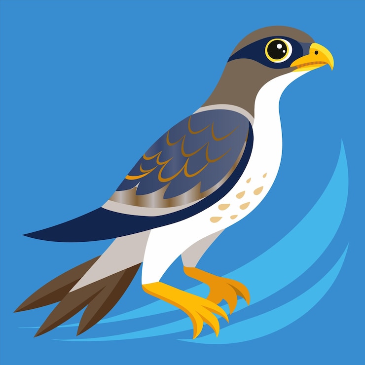Vector un pájaro con un pico amarillo está de pie sobre un fondo azul