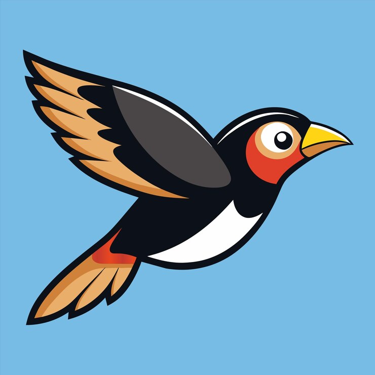 Vector un pájaro con un pico amarillo que dice "el nombre del pájaro"