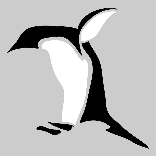 pájaro pingüino, ilustración vectorial en blanco y negro