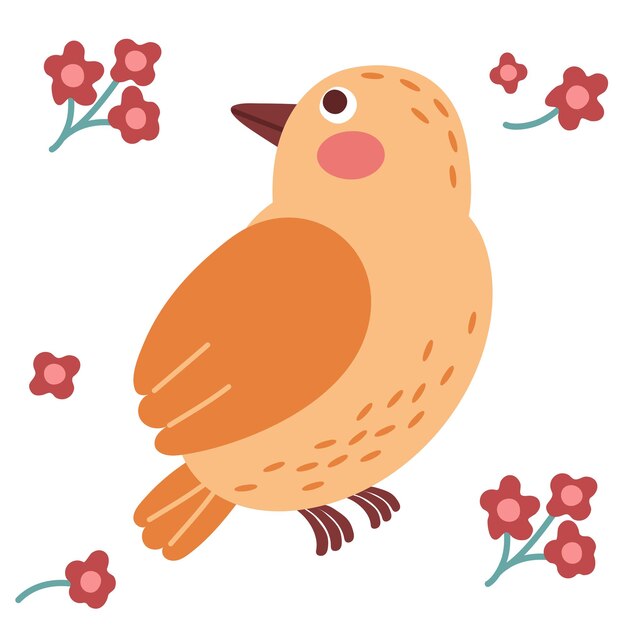 Pájaro de primavera Ilustración de dibujos animados vectorial en estilo infantil