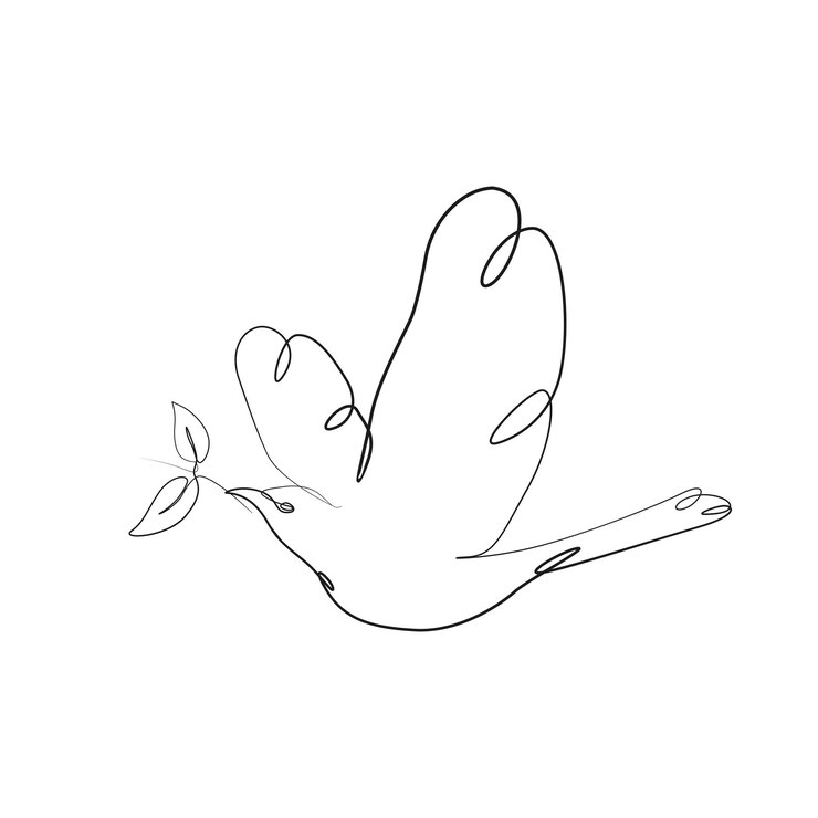 Vector pájaro que lleva hojas en la boca elegante continúa dibujando líneas minimalistas