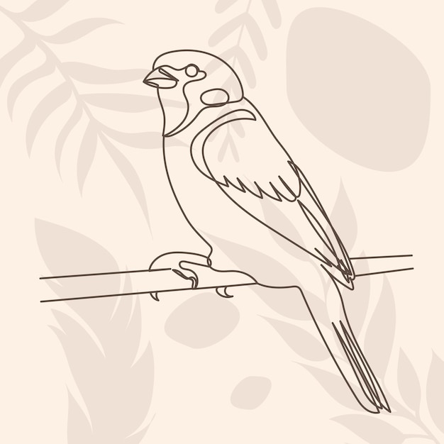 Vector pájaro en una rama un dibujo de línea continua