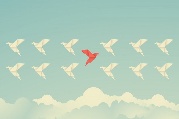 Vector pájaro rojo cambiando de dirección. nuevo concepto de idea
