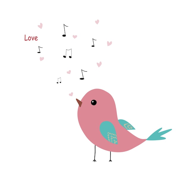 un pájaro rosa con la palabra amor en él
