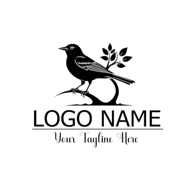 Pájaro sentado en el logotipo de la rama de un árbol