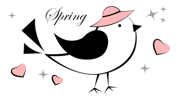 Un pájaro con un sombrero en un fondo blanco doodle