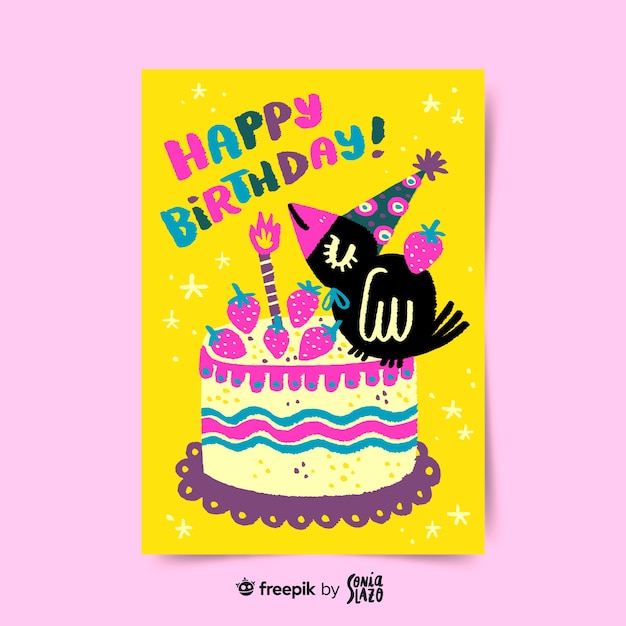 Vector pájaro soplando pastel vela cumpleaños tarjeta de felicitación