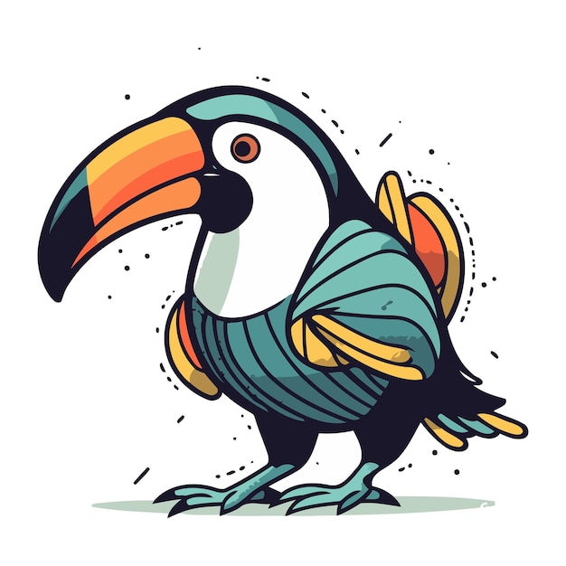Pájaro tucano Ilustración vectorial dibujada a mano al estilo de dibujos animados