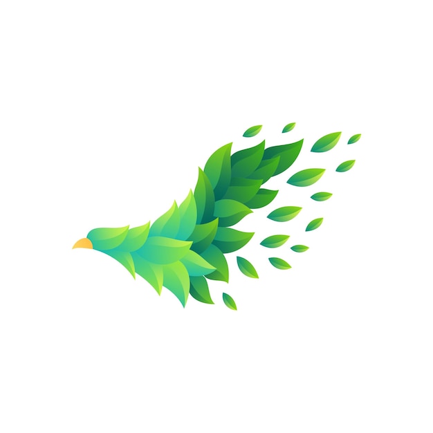 Pájaro verde con hojas en forma de pájaro
