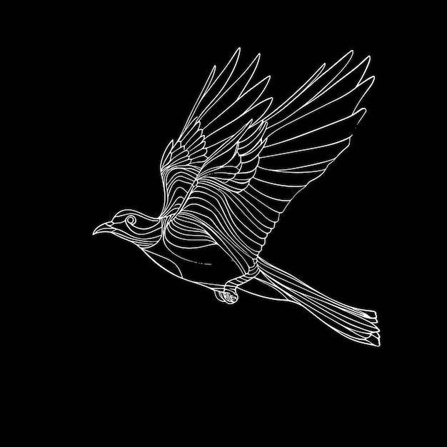 Pájaro volador con las alas extendidas Ilustración vectorial aislada sobre fondo negro