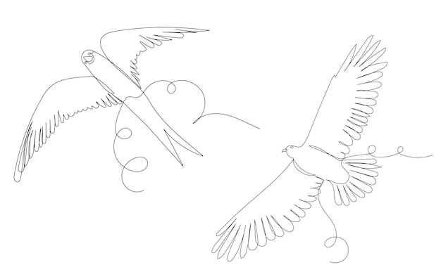 Pájaro volando una línea continua dibujo boceto vector aislado