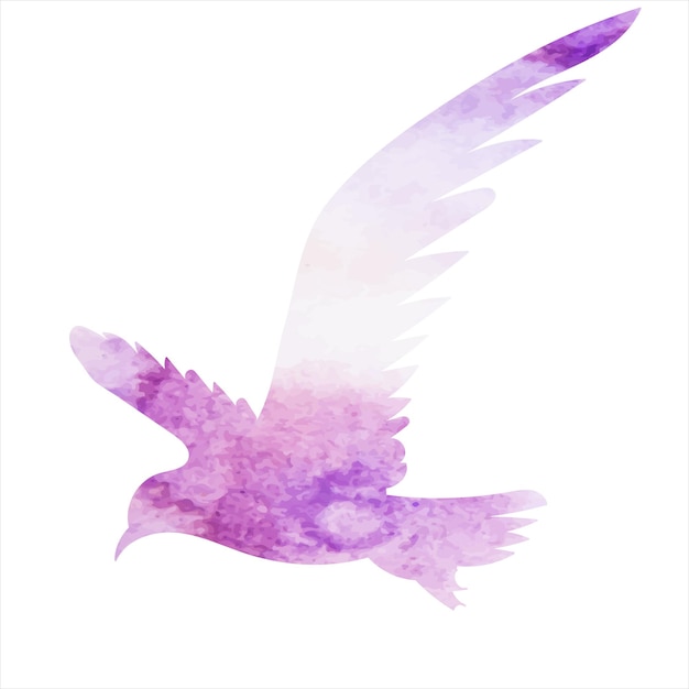 Pájaro volando silueta acuarela sobre fondo blanco vector aislado