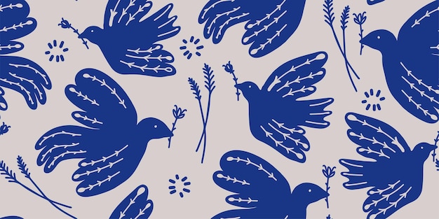 Pájaros de adorno de estilo etno dibujado a mano Plantilla de vector de moda de impresión abstracta de moda