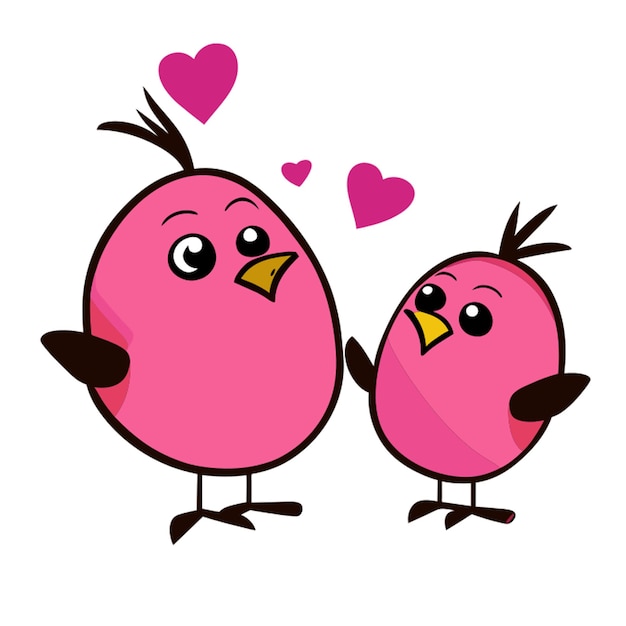 Los pájaros de amor rosados son dibujos animados de ilustración vectorial