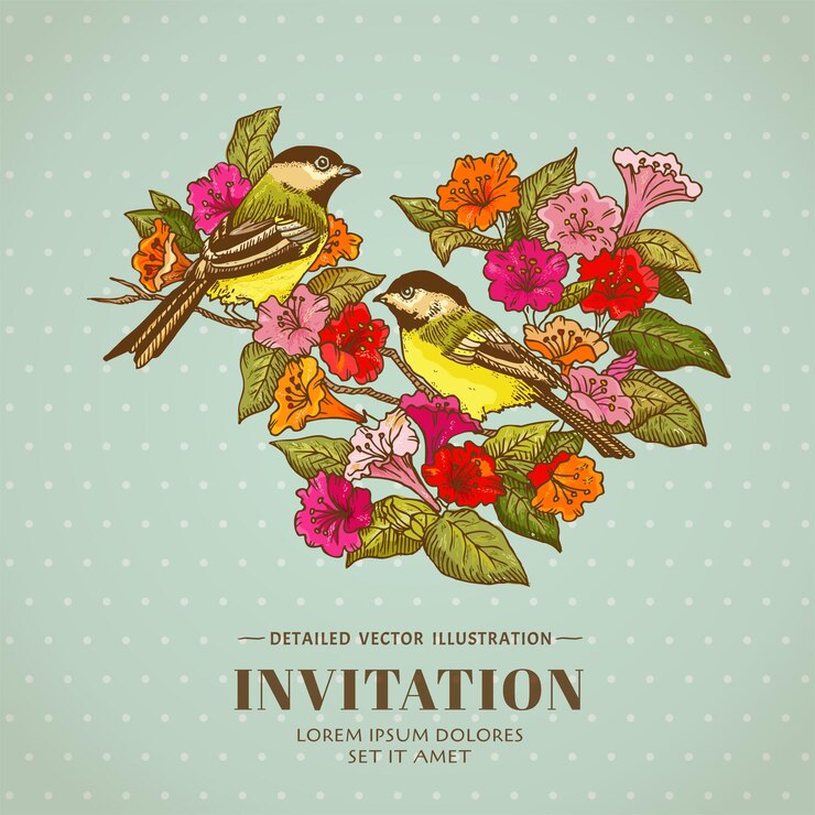 Vector pájaros y flores de fondo retro