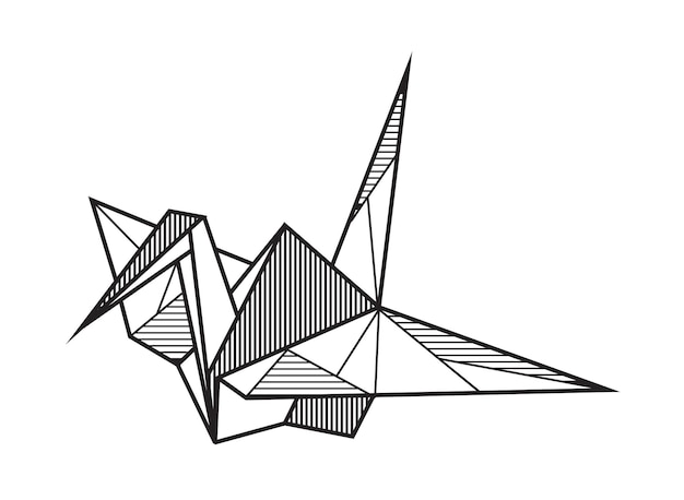 Vector pájaros geométricos de origami con corte vectorial de rayas, polinesia, pájaros poligonales. el pájaro de la felicidad