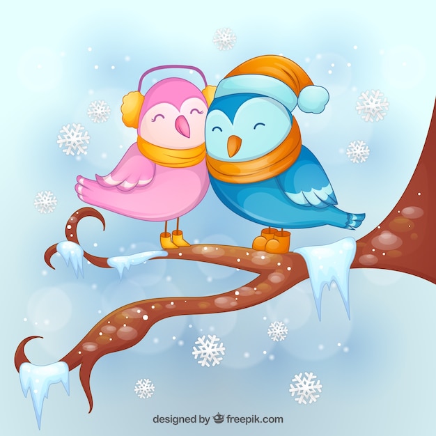 Vector pájaros invernales amorosos
