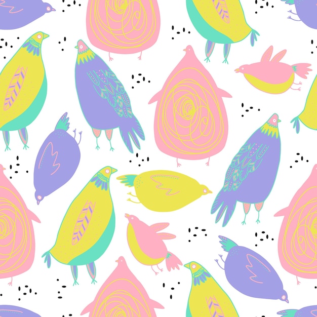 Pájaros lindos multicolores de patrones sin fisuras de vector