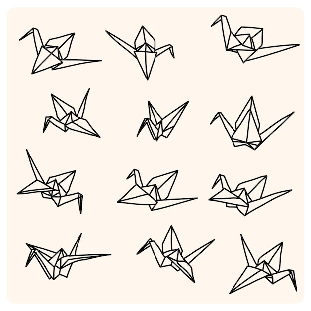 Los pájaros de origami forman un conjunto vectorial con crema de fondo
