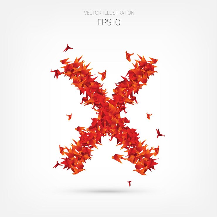 Vector los pájaros de papel origami la letra del alfabeto x