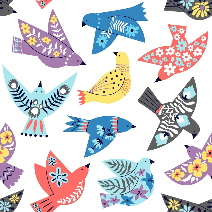 Vector pájaros de patrones sin fisuras étnico folk abstracto pájaro volador papel tapiz decorativo plano paloma o gaviota escandinavo floral decente vector tela impresión ilustración de patrón animal sin costuras