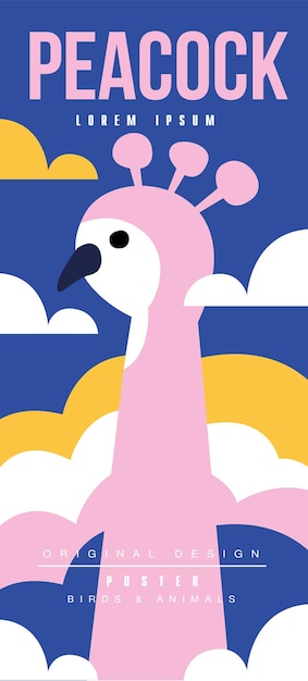Los pájaros pavo real y los animales póster colorido se pueden usar para carteles de felicitación de banner baby shower invitación de fiesta de cumpleaños vector Ilustración diseño web