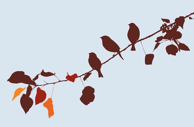 Vector pájaros en la rama de un árbol en otoño