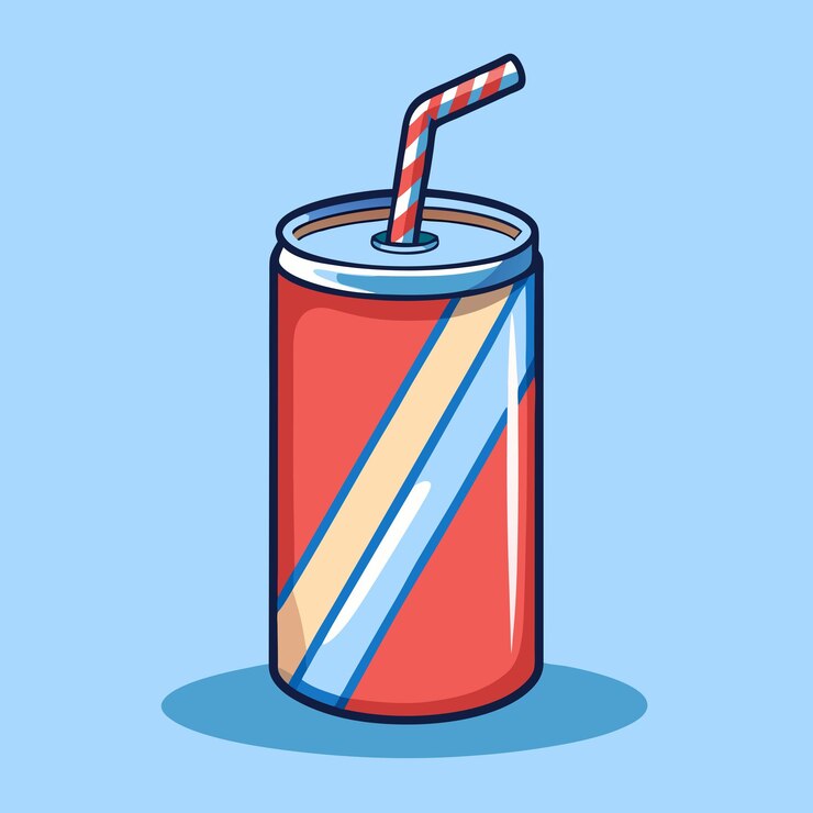 Vector una pajita roja y azul está en una lata de refresco