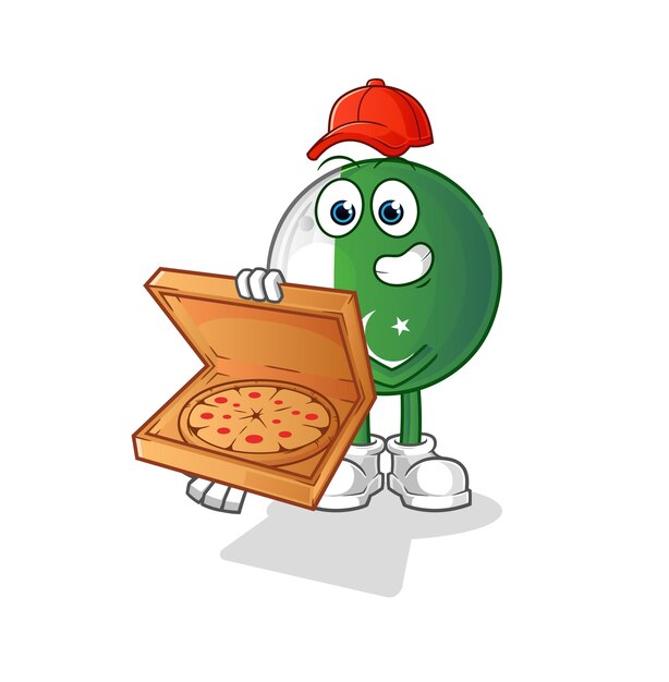 Pakistán bandera pizza repartidor vector personaje de dibujos animados