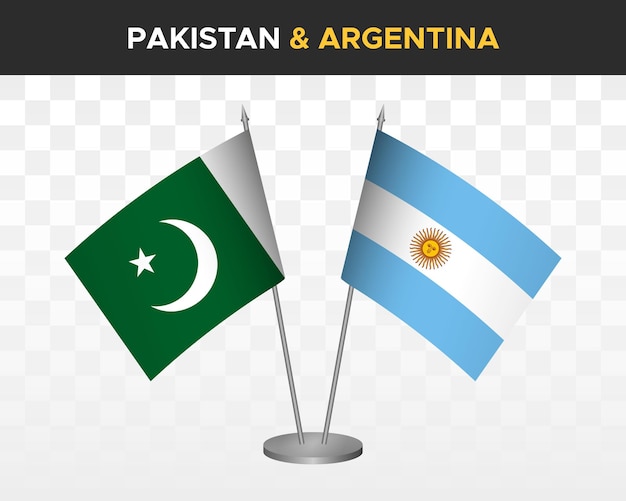 Pakistán vs argentina escritorio banderas maqueta aislado 3d vector ilustración mesa banderas