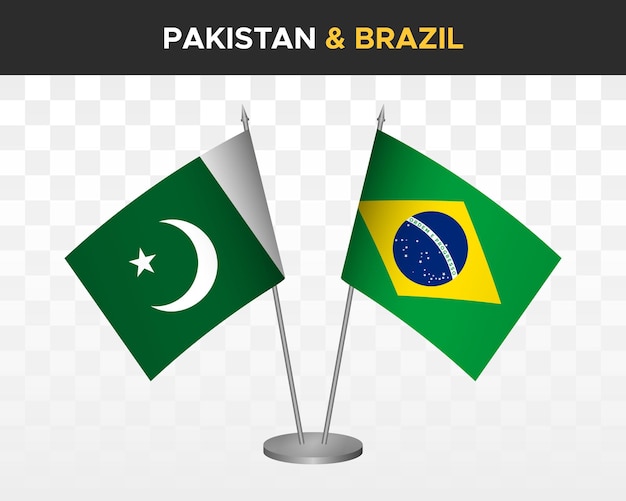 Pakistán vs Brasil banderas de escritorio maqueta aislado 3d vector ilustración mesa banderas