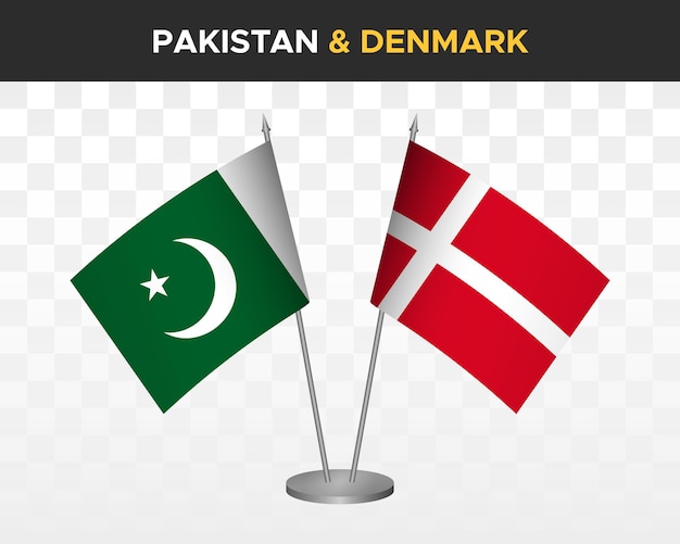 Pakistán vs dinamarca maqueta de banderas de escritorio aislado 3d vector ilustración banderas de mesa