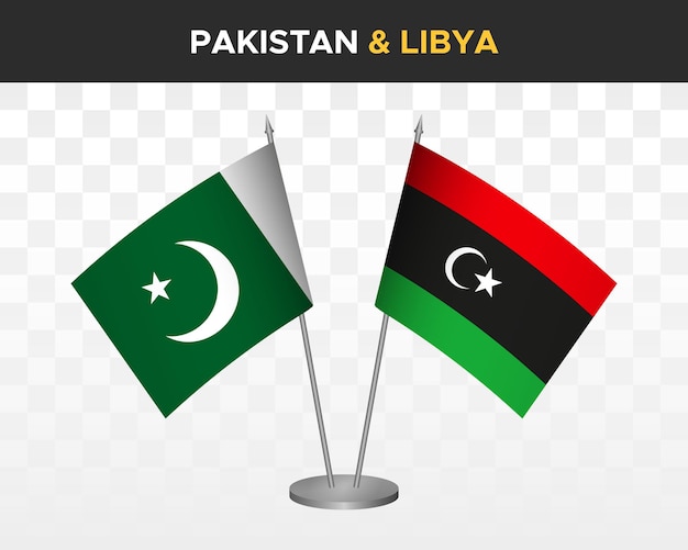 Pakistán vs libia escritorio banderas maqueta aislado 3d vector ilustración mesa banderas