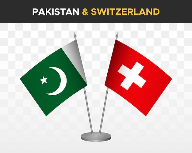 Pakistán vs suiza maqueta de banderas de escritorio aislado 3d vector ilustración banderas de mesa