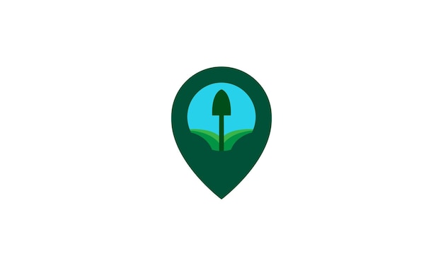 Pala agricultura con pin mapa ubicación logotipo símbolo icono vector gráfico diseño ilustración