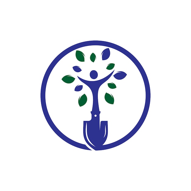 Pala con diseño de logotipo de vector de árbol humano