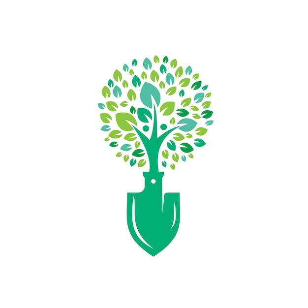 Pala con diseño de logotipo de vector de árbol humano