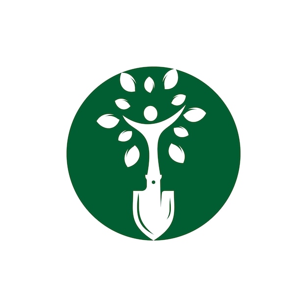 Pala con diseño de logotipo de vector de árbol humano