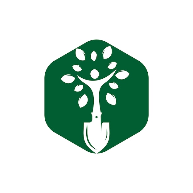 Pala con diseño de logotipo de vector de árbol humano