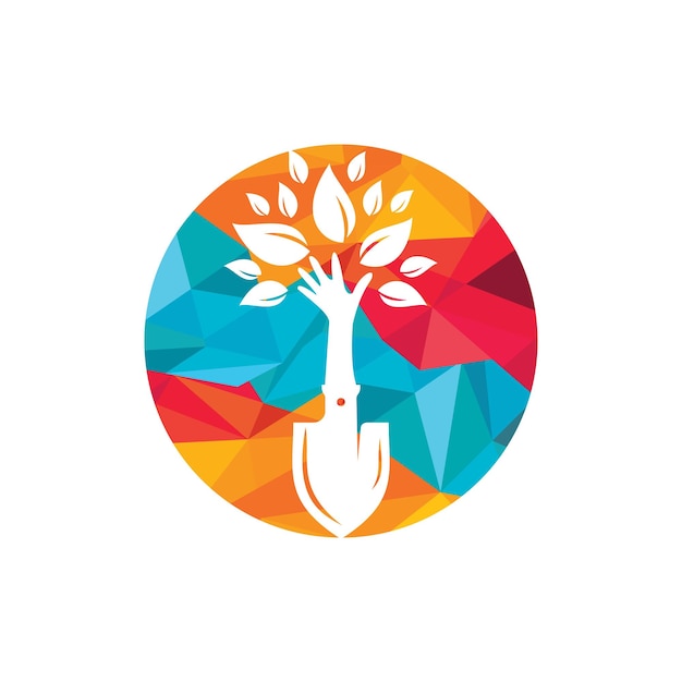 Pala con diseño de logotipo de vector de árbol de mano