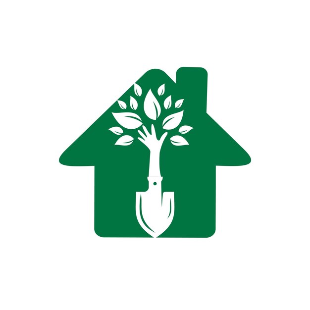 Pala con diseño de logotipo de vector de árbol de mano
