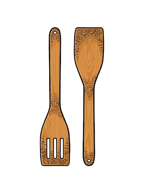 Pala de madera de sartén Ilustración de grabado vintage de color vectorial para cartel de menú Aislado sobre fondo blanco