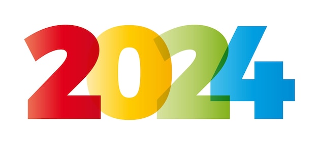 La palabra 2024 Banner vectorial con el texto coloreado del arco iris