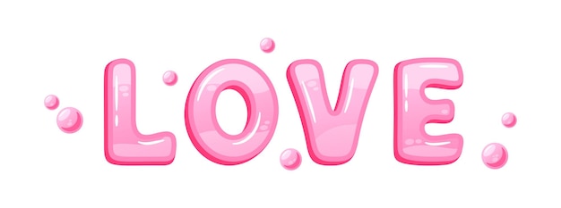 La palabra amor en estilo chicle estalla con un dulce y juguetón rosa que exuda un elemento de tipografía de impresión de encanto azucarado para el día de San Valentín aislado en fondo blanco Ilustración de vectores de dibujos animados