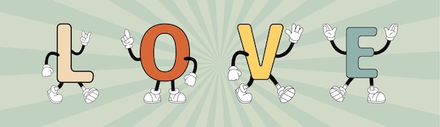 la palabra amor título las letras las ranuras letras retro palabras vector sobre un fondo de color