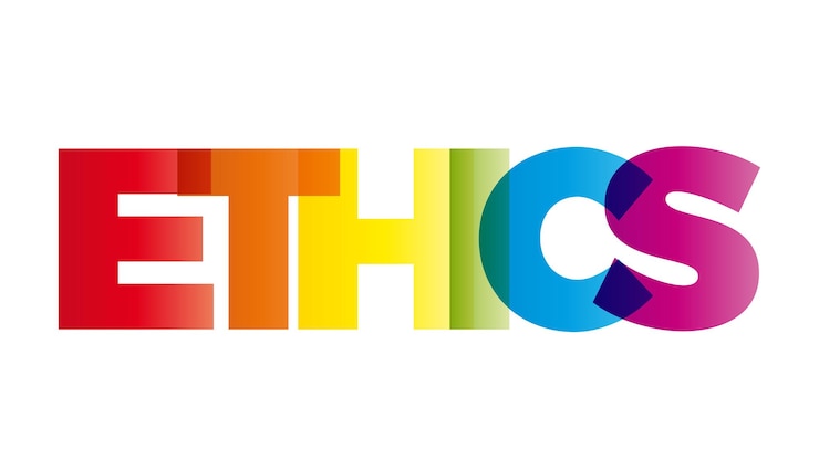 Vector la palabra banner de vector de ética con el arco iris de colores de texto
