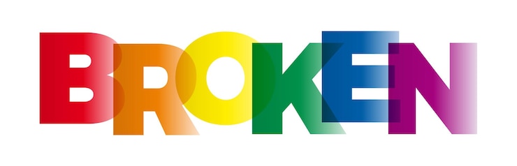 Vector la palabra banner de vector roto con el arco iris de colores de texto