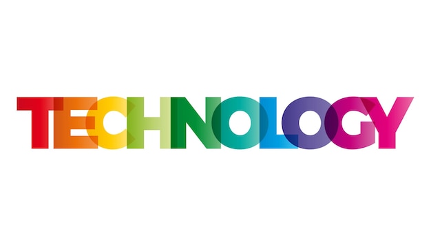 La palabra banner de Vector de tecnología con el arco iris de colores de texto