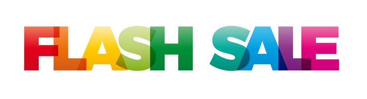 La palabra banner de Vector de venta flash con el arco iris de colores de texto