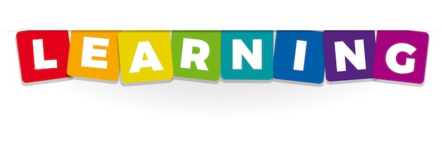 La palabra Banner de vectores de aprendizaje con el arco iris de colores de texto